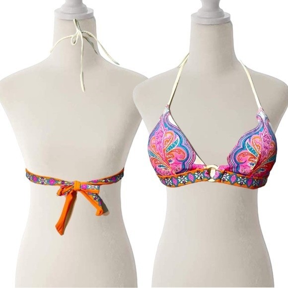 2 Bikini Tops Bundle Small Victoria’s Secret Pink Paisley Padded Halter Volcom - Picture 2 of 7